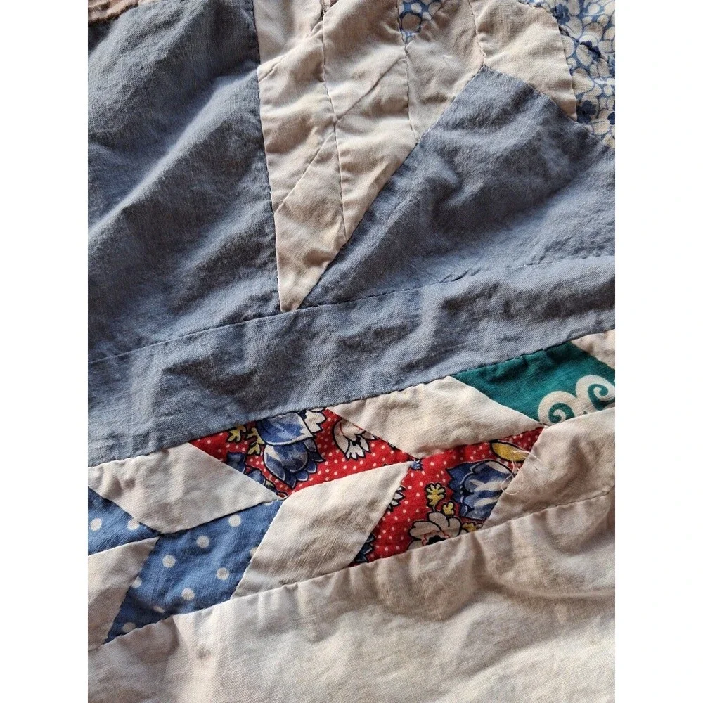 Vtg Hand Stitched Quilt Top Patchwork Dove Birds Star Large 81